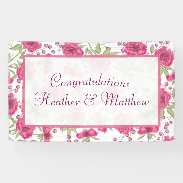 Bright Pink Rose Wedding Banner (Horizontal)