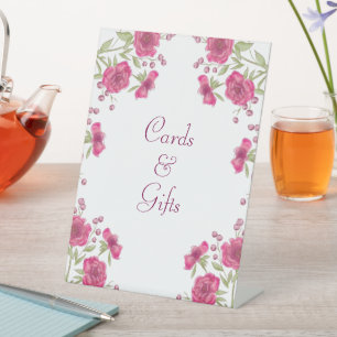 Bright Pink Rose Wedding Cards Gift Sign