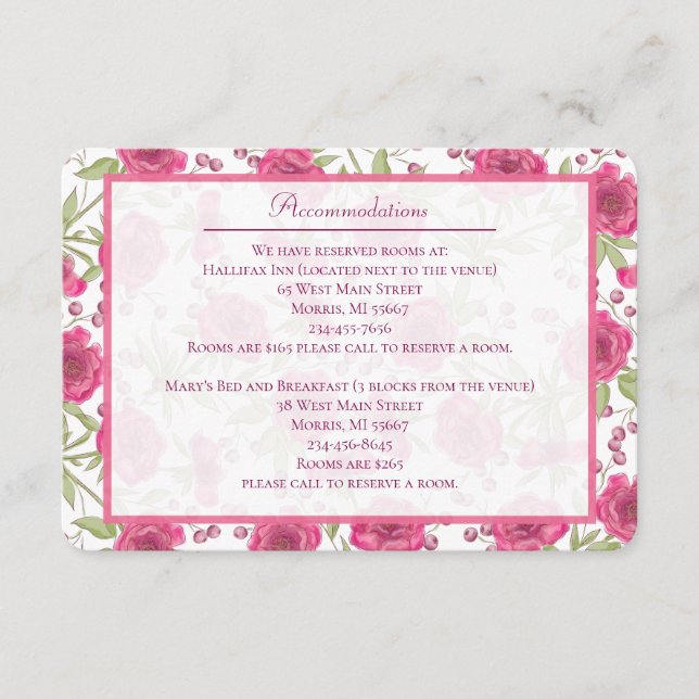 Bright Pink Rose Wedding Enclosure Card (Front)