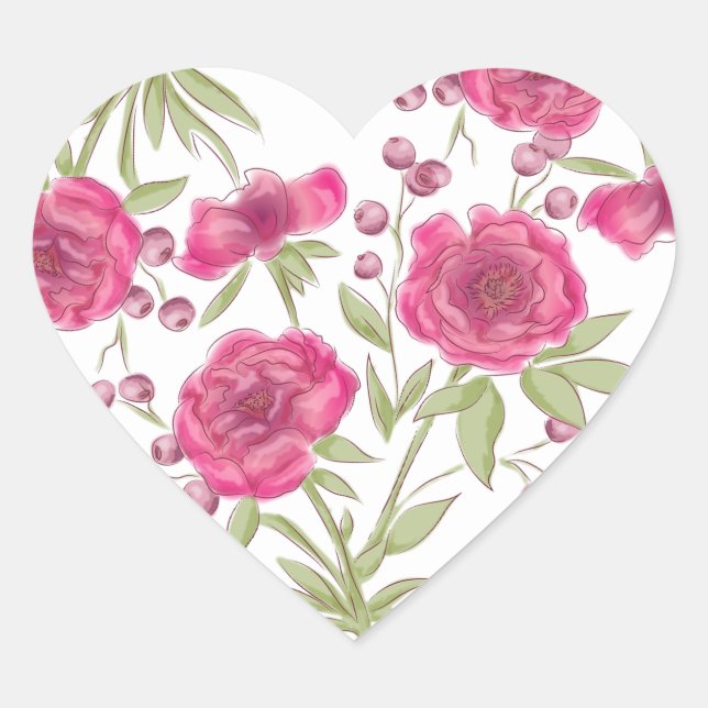 Bright Pink Rose Wedding Heart Sticker (Front)