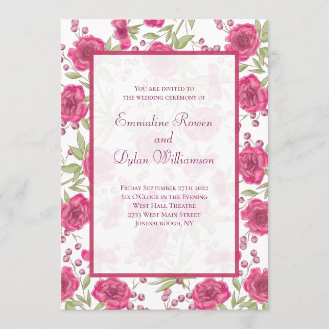 Bright Pink Rose Wedding Invitation (Front)