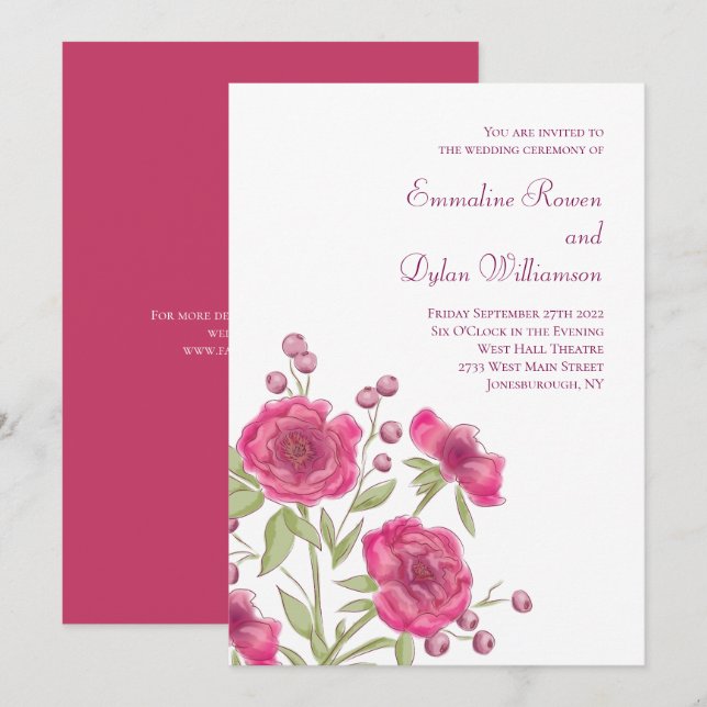 Bright Pink Rose Wedding Invitation (Front/Back)