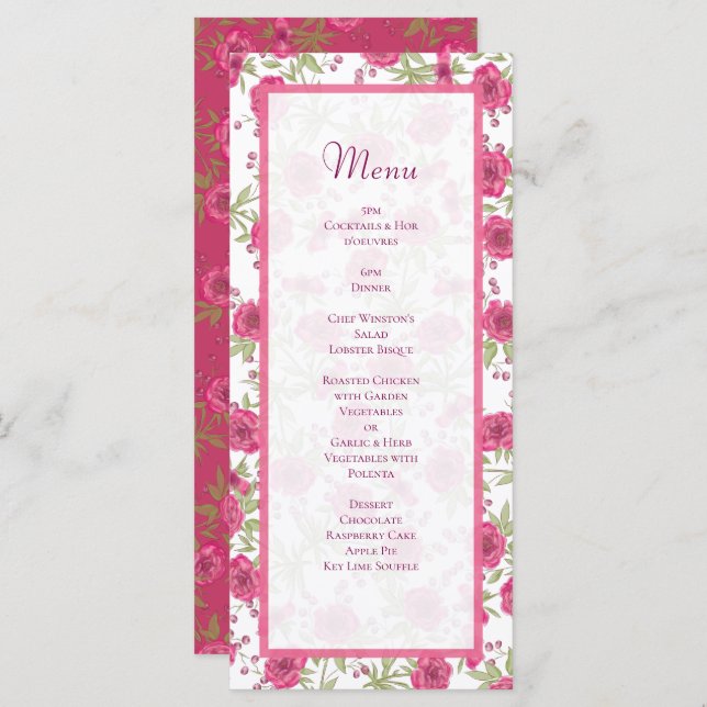 Bright Pink Rose Wedding Menus (Front/Back)