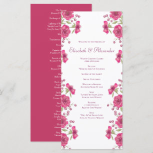 Bright Pink Rose Wedding Programs Menu