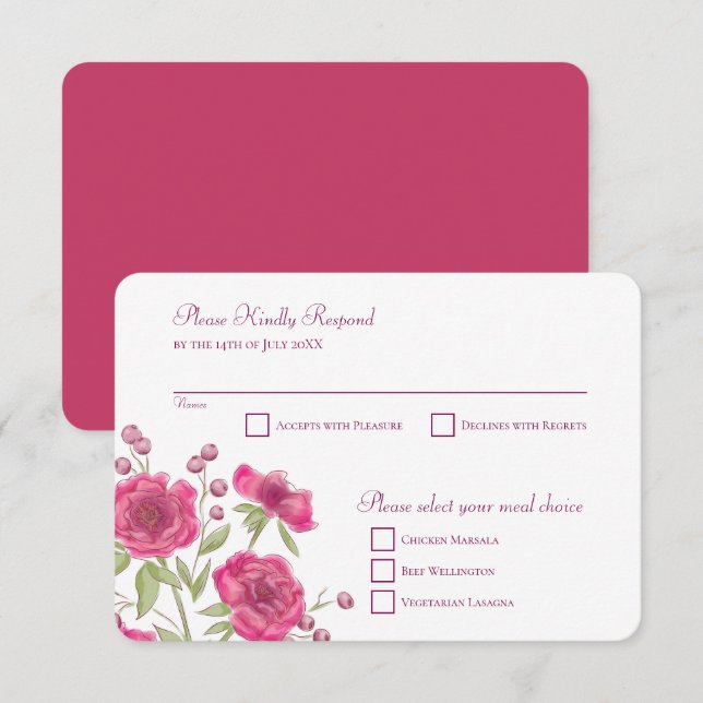 Bright Pink Rose Wedding RSVP Reply Invitation (Front/Back)