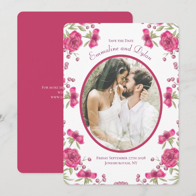 Bright Pink Rose Wedding Save the Date Invitation (Front/Back)