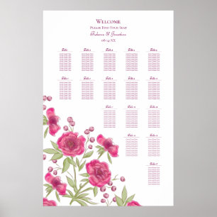 Bright Pink Rose Wedding Seating Chart