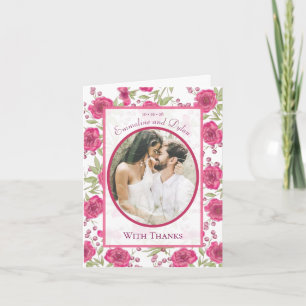 Bright Pink Rose Wedding Thank You Cards Photo