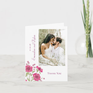 Bright Pink Rose Wedding Thank You Cards Photo