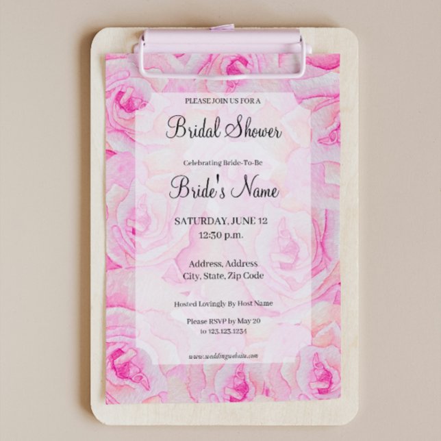 Bright Pink Roses Bridal Shower Invitation (Creator Uploaded)