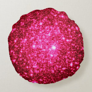 Bright Pink Stars Round Pillow