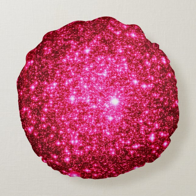 Bright Pink Stars Round Pillow (Back)