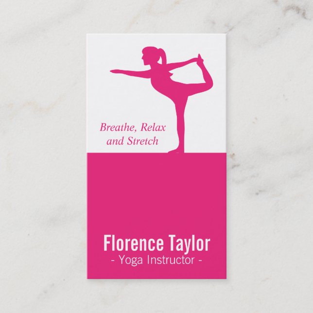 Bright Pink Stretch Silhouette for Yoga Instructor Business Card (Front)