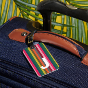 Bright Pink Stripe Initial Luggage Tag