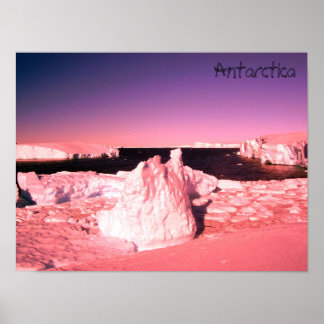 Bright pink sunset in Antarctica photo glaciers Poster