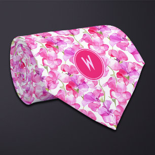Bright Pink Sweet Peas Floral  Tie