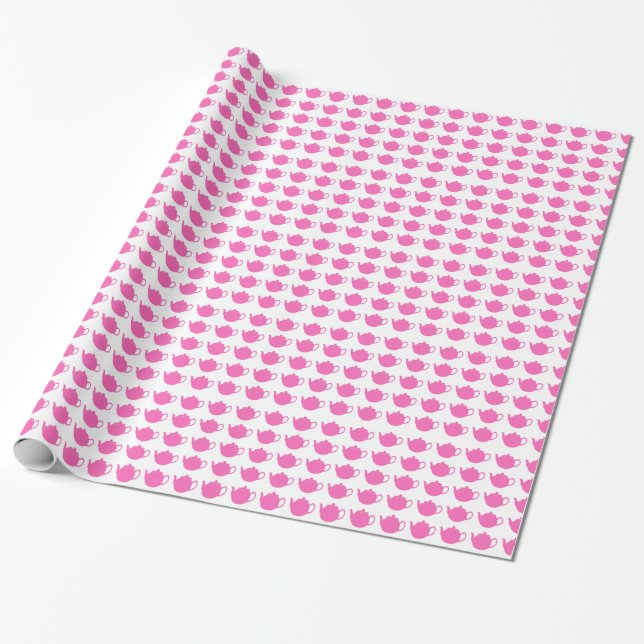 Bright Pink Teapots Gift Wrap (Unrolled)