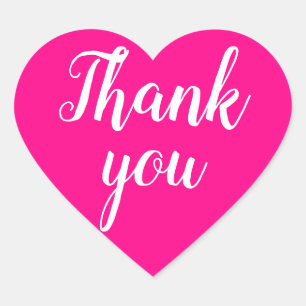 Bright pink thank you simple minimalist heart sticker