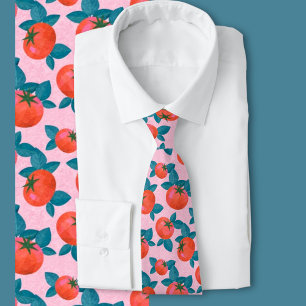 Bright Pink Tomato Pattern Botanical Fashion Tie