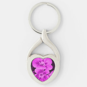 Bright Pink Tropical Flowers Key Ring