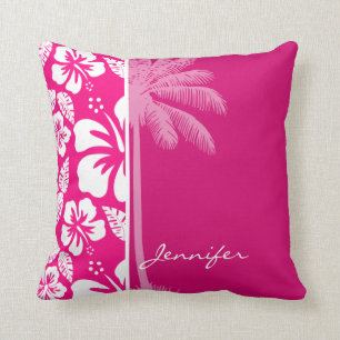 Bright Pink Tropical Hibiscus Cushion