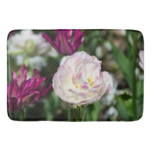 Bright pink tulips on a sunny day   bath mat
