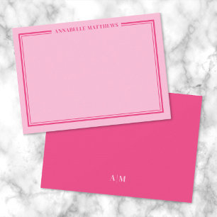 Bright Pink Two Border Minimalist Monogram Card