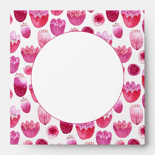 Bright Pink Watercolor Blossom Envelope (Front)