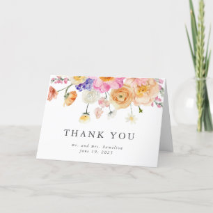 Bright Pink Watercolor Botanical Pastel Wedding Thank You Card
