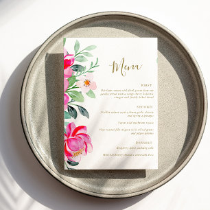 Bright Pink Watercolor Floral Editable Wedding  Menu