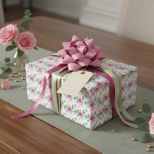 Bright pink watercolor floral pattern wrapping paper (Creator Uploaded)
