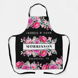 Bright Pink Watercolor Flower Bouquet Custom Apron