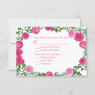Bright Pink Wedding Roses Floral Modern Invitation