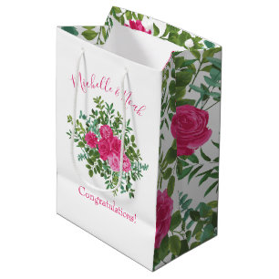 Bright Pink Wedding Roses Floral Modern Medium Gift Bag