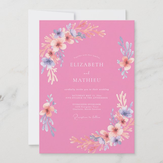 Bright Pink Whimsical Blossom Wedding Invitation (Front)