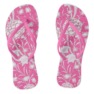 Bright Pink & White Trendy Vintage Floral Jandals