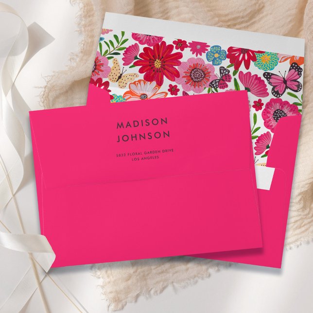 Bright Pink Wildflower Bridal Shower Envelope (Colorful Bright Wildflower Bridal Shower Envelope)