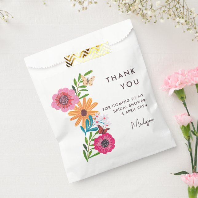 Bright Pink Wildflower Bridal Shower Thank You Favour Bags (Sealed)
