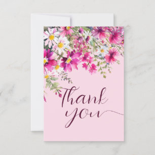Bright Pink Wildflowers Boho Floral Elegant Script Card