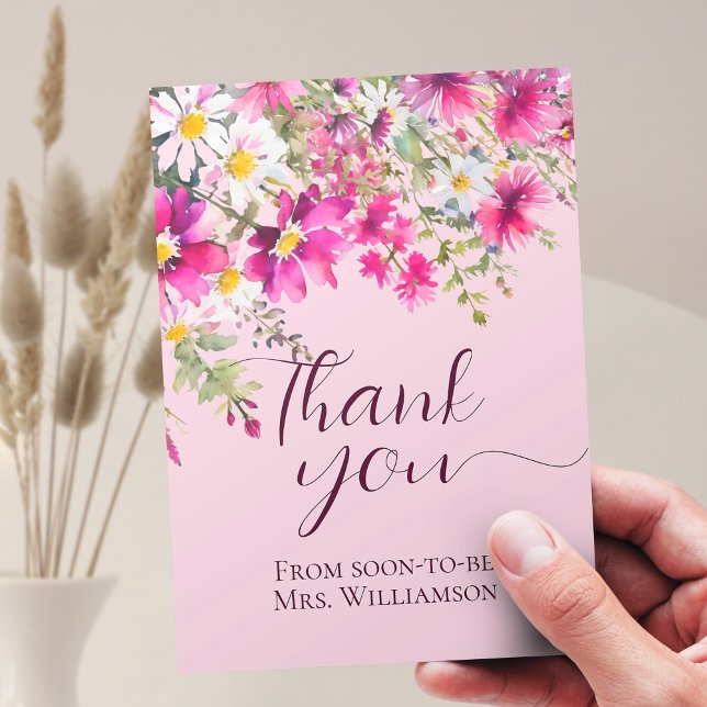 Bright Pink Wildflowers Boho Floral Thank You Card (Creator Uploaded)