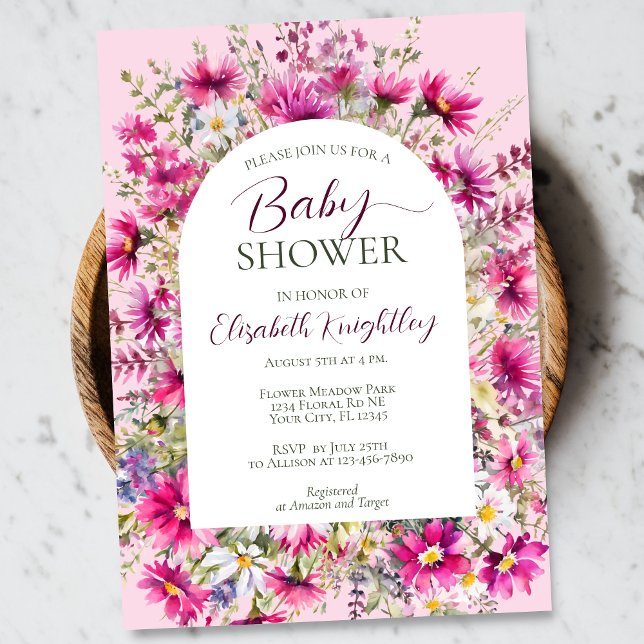 Bright Pink Wildflowers Floral Boho Baby Shower Invitation (Creator Uploaded)