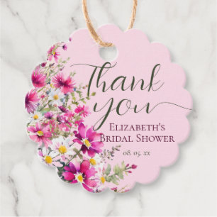 Bright Pink Wildflowers Floral Boho Bridal Shower Favour Tags