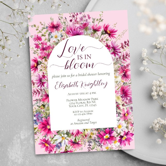 Bright Pink Wildflowers Floral Boho Bridal Shower Invitation (Creator Uploaded)