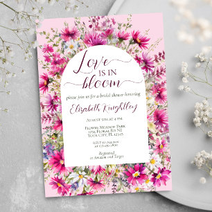 Bright Pink Wildflowers Floral Boho Bridal Shower Invitation
