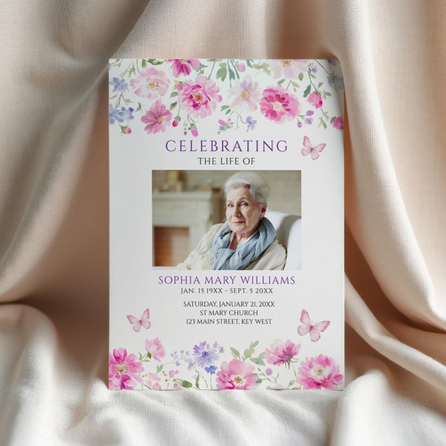 Bright Pink Wildflowers Funeral Order of Service  Programme (Creator Uploaded)