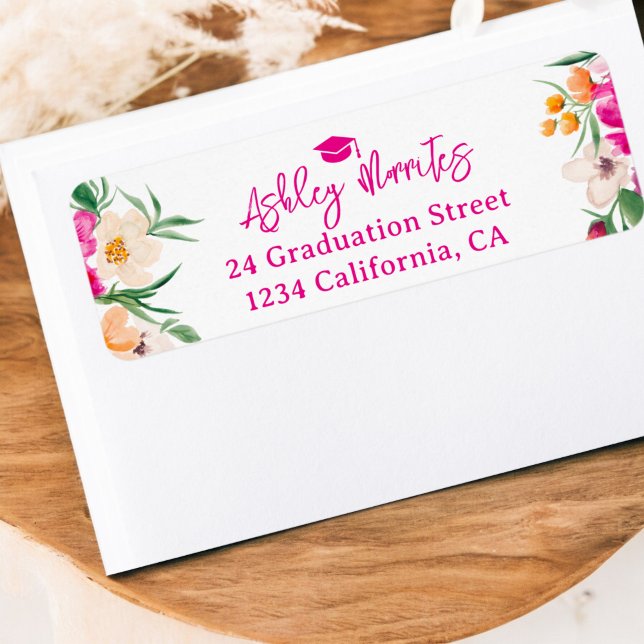 Bright pink wildflowers script graduation (Bright pink wildflowers script graduation label)