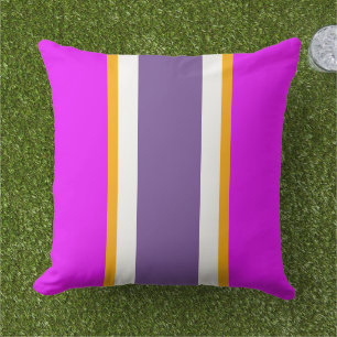 Bright Pink Yellow Periwinkle White Racing Stripes Cushion