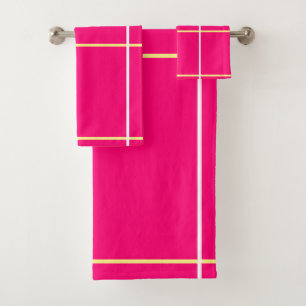 Bright Pink Yellow White Stripes  Bath Towel Set