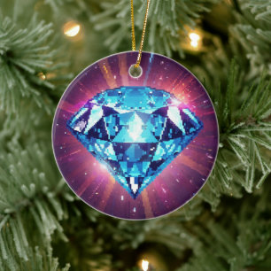 Bright Pixelated Diamond  Ceramic Tree Decoration