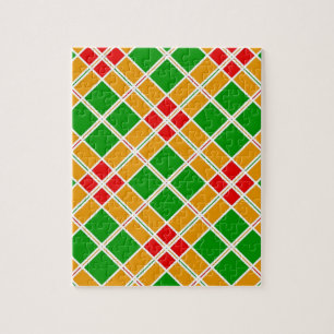 Bright Plaid Argyl green yellow pattern accessory Jigsaw Puzzle